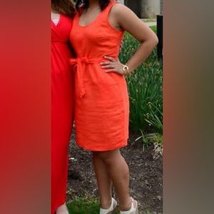 LOFT belted linen sleeveless dress with pockets